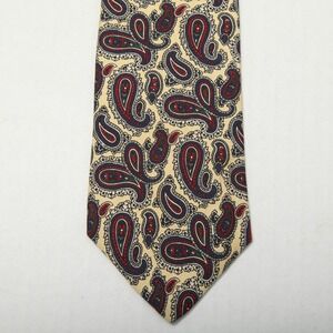 Brooks Brothers Makers Tie Mens Cream Red Navy Paisley Silk Hand Made USA